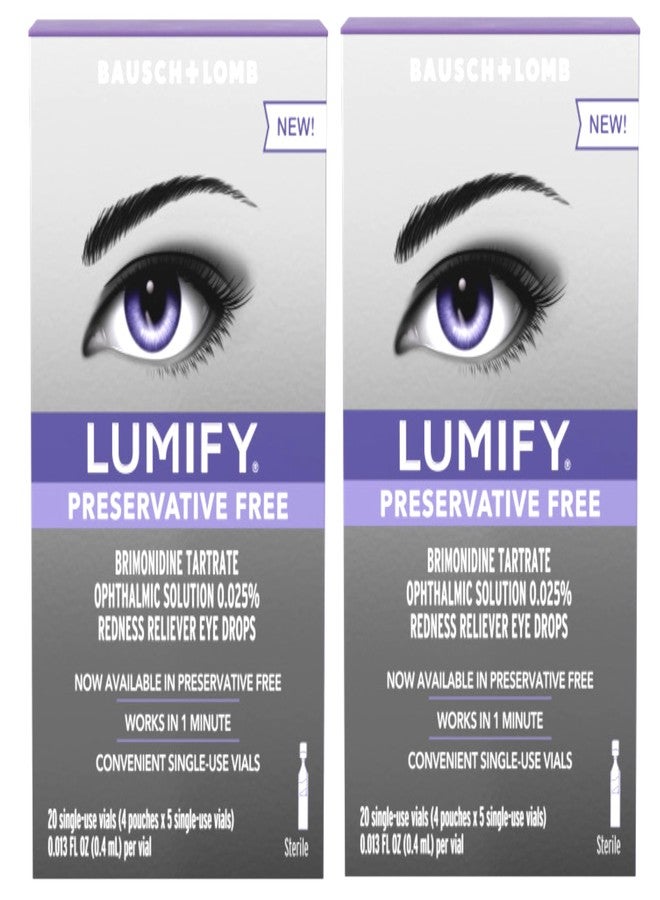 Lumify قطرات العين لوميفاي لتخفيف الاحمرار وخالية من المواد الحافظة، 20 قارورة للاستخدام الفردي (عبوة من 2) - Image 1
